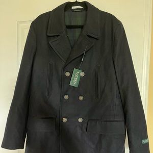 Ralph Lauren overcoat/peacoat. Wool blend (I believe). 44R. Navy.